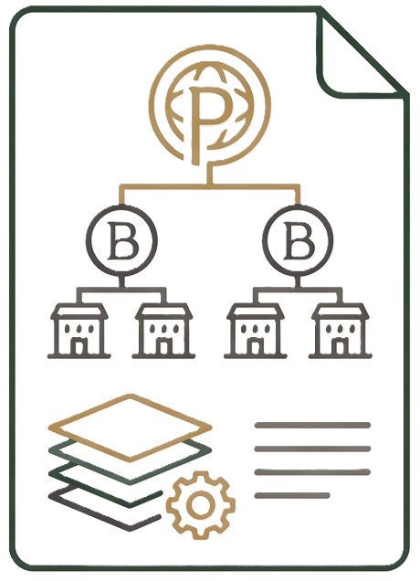 Portfolio performance icon showing connected brands, properties and quality systems